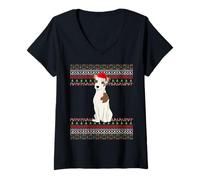 Donna Liscio Fox Terrier Natale Maglietta con Collo a V