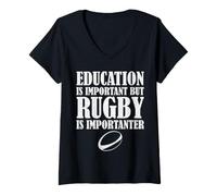 Donna L'istruzione è Importante ma Il Rugby è più Importante Maglietta con Collo a V