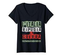 Donna L'Italia ripudia la Guerra No alla Guerra Maglietta con Collo a V
