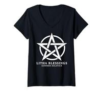 Donna Litha Blessings Summer Solstice Wicca Wiccan Pagan Summer Maglietta con Collo a V