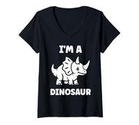 Donna Little Dino Cute Funny Child Simple I'm a Dinosaur Maglietta con Collo a V
