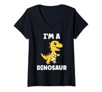 Donna Little Dino Cute Funny Child Simple I'm a Dinosaur Maglietta con Collo a V