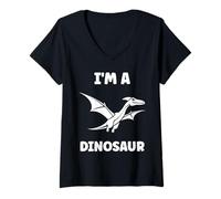 Donna Little Dino Cute Funny Child Simple I'm a Dinosaur Maglietta con Collo a V