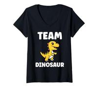 Donna Little Dino Cute Funny Child Simple Team Dinosaur Maglietta con Collo a V