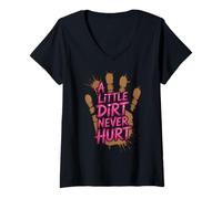 Donna Little Dirt Never Hurt Mud Run Mudder Trail Runner Mamma Maglietta con Collo a V
