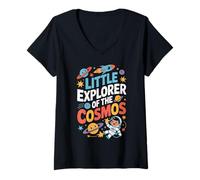 Donna Little Explorer Of The Cosmos Cute Space Planet Art Maglietta con Collo a V