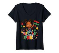 Donna Little Free Juneteenth Black Girl Flag Maglietta con Collo a V