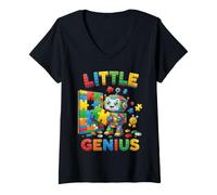 Donna Little Genius Robot Puzzle Builder Design per Bambini Maglietta con Collo a V