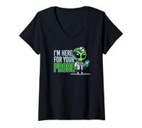 Donna Little Green Alien Doctor Sono qui per la tua sonda divertente Maglietta con Collo a V