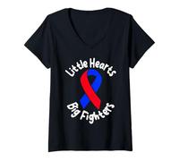 Donna Little Hearts Big Fighters - Supporto per la consapevolezza CHD Maglietta con Collo a V