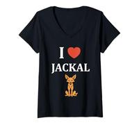 Donna Little Jackals Animals Funny Quote Simple i Love Jackal Maglietta con Collo a V