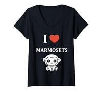 Donna Little Marmosets Monkey Animals Funny i Love Marmoset Maglietta con Collo a V