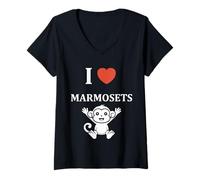 Donna Little Marmosets Monkey Animals Funny i Love Marmoset Maglietta con Collo a V