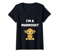 Donna Little Marmosets Monkey Animals Funny I'm a Marmoset Maglietta con Collo a V