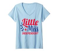 Donna Little Miss Independent Cute 4 luglio patriottico Maglietta con Collo a V