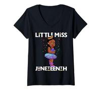 Donna Little Miss Juneteenth Ragazza Nera Magia Pelle Marrone Ragazze Maglietta con Collo a V