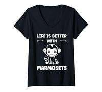 Donna Little Monkey Marmoset Life is Better with Marmosets Maglietta con Collo a V