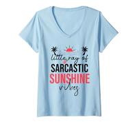 Donna Little Ray of Sarcastic Sunshine Hello Summer Vibes Vacation Maglietta con Collo a V