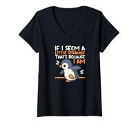 Donna Little Strange Penguin Cute And Funny Tee Maglietta con Collo a V