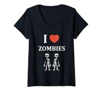 Donna Little Zombie Dead Halloween i Love Zombies Maglietta con Collo a V