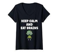 Donna Little Zombies Halloween Dead Eat Brains Zombie Maglietta con Collo a V