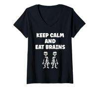 Donna Little Zombies Halloween Dead Eat Brains Zombie Maglietta con Collo a V