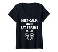Donna Little Zombies Halloween Dead Eat Brains Zombie Maglietta con Collo a V