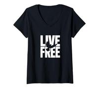 Donna Live Free Vivere Libero Freedom Maglietta con Collo a V