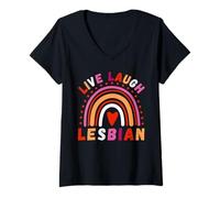 Donna Live Laugh Lesbian Pride Boho Rainbow LGBTQ Pride Month Maglietta con Collo a V