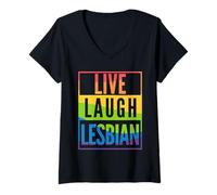 Donna Live Laugh Lesbiche Divertente Orgoglio Maglietta con Collo a V