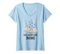 Donna Live Laugh & Love Books Reading Butterfly Book Lover Bookish Maglietta con Collo a V