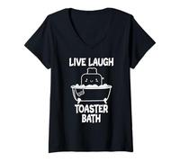 Donna Live Laugh Toaster Bath Meme Cute Toaster Kawaii Bread Maglietta con Collo a V