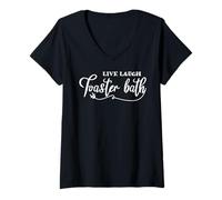 Donna Live Laugh Tostapane Bagno Meme Divertente Citazione Strano Scherzo Maglietta con Collo a V
