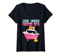 Donna Live Laugh Tostapane Bagno Meme Divertente Rosa Vasca Da Bagno Carino Kawaii Maglietta con Collo a V
