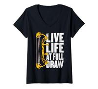 Donna Live Life At Full Draw Bow Caccia Tiro con L'Arco Maglietta con Collo a V