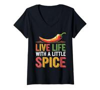 Donna Live Life with A Little Spice Chef Passione culinaria Maglietta con Collo a V