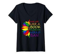 Donna Live Like Book In Florida LGBTQ Bandiera Arcobaleno Pride Ally Maglietta con Collo a V