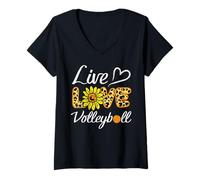 Donna Live Love Pallavolo Leopardo Girasole Maglietta con Collo a V
