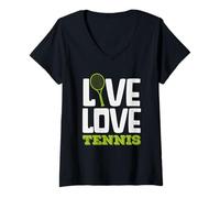 Donna Live Love Tennis Player Passione Gioco Amante dello Sport Maglietta con Collo a V