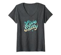 Donna Live Salty Retro Beach Vibes Sea Salt Ocean Lovers Maglietta con Collo a V