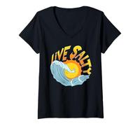 Donna Live Salty, Sand Sun Beach Casual Beachwear Maglietta con Collo a V