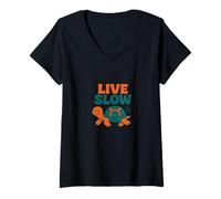 Donna Live Slow Turtle Life Nature Vibes Retro Calm Estetica Maglietta con Collo a V