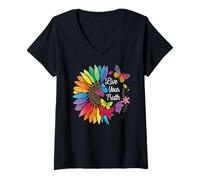 Donna Live Your Truth Rainbow Girasole Farfalle Colorate Orgoglio Maglietta con Collo a V