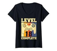 Donna Livello 18 Completato Giocatore Videogioco retrò Festa Maglietta con Collo a V