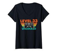 Donna Livello 33 Sbloccato Giocatore Compleanno Retro Controller Maglietta con Collo a V