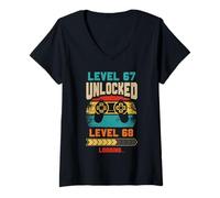 Donna Livello 67 Sbloccato Gamer Six Seven Meme Maglietta con Collo a V