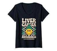Donna Liver Cancer - Groovy Green Ribbon Liver Cancer Awareness Maglietta con Collo a V