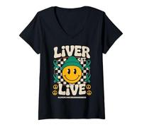 Donna Liver Let Live - Groovy Green Ribbon Liver Cancer Awareness Maglietta con Collo a V