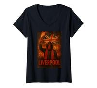 Donna Liverpool - Maglietta Inghilterra Ultras Bad Boys con bandiera da uomo Maglietta con Collo a V