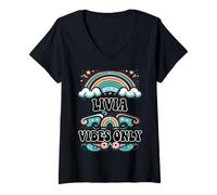 Donna Livia Vibes Only Cute Retro Girls Livia Name Maglietta con Collo a V